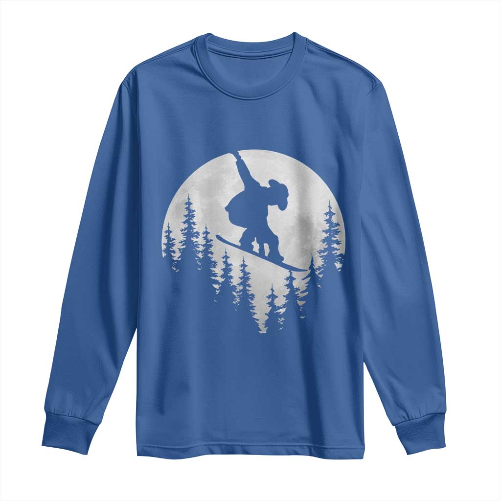 Funny Snowboard Cowboy Moon Snowboarding Winter Sports Long Sleeve Shirt TS11 Royal Blue Print Your Wear