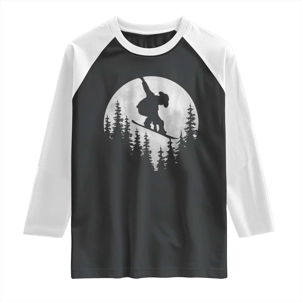 Funny Snowboard Cowboy Moon Snowboarding Winter Sports Raglan Shirt TS11 Black White Print Your Wear