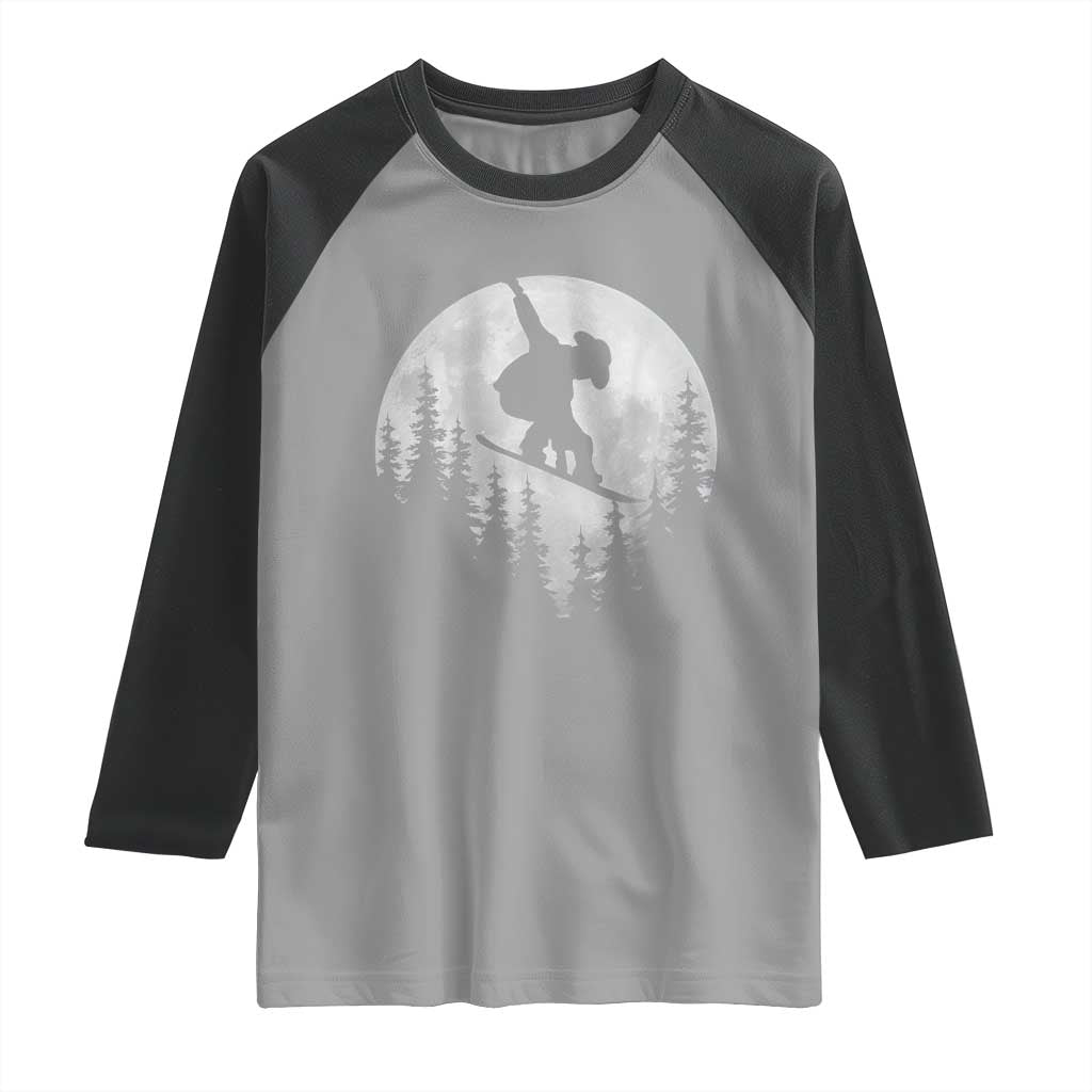 Funny Snowboard Cowboy Moon Snowboarding Winter Sports Raglan Shirt TS11 Sport Gray Black Print Your Wear