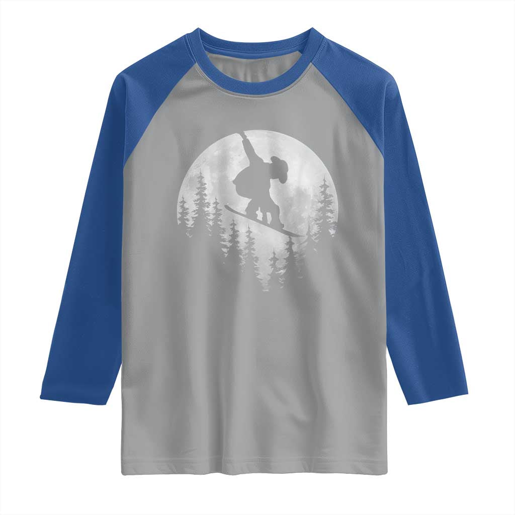 Funny Snowboard Cowboy Moon Snowboarding Winter Sports Raglan Shirt TS11 Sport Gray Royal Print Your Wear