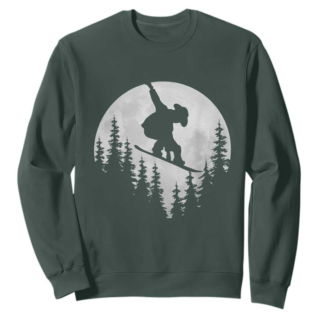 Funny Snowboard Cowboy Moon Snowboarding Winter Sports Sweatshirt TS11 Dark Forest Green Print Your Wear