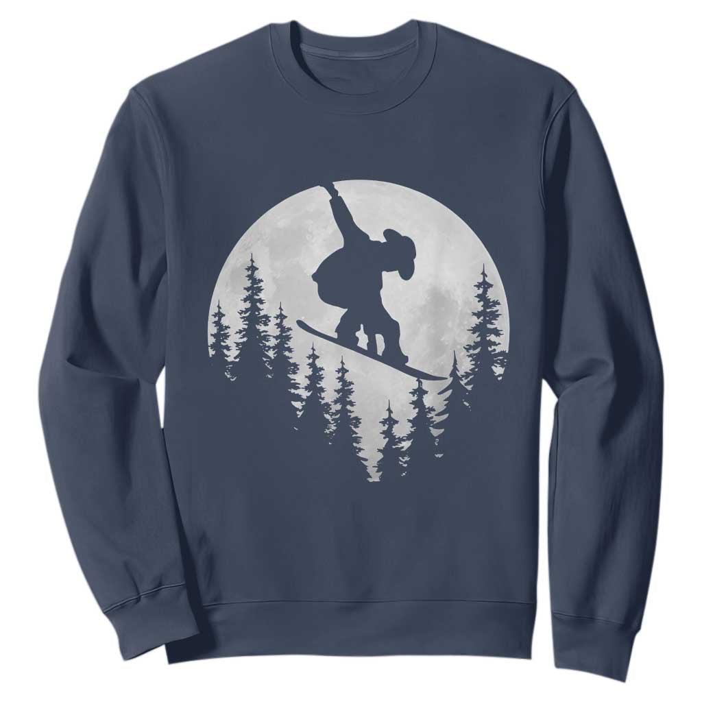 Funny Snowboard Cowboy Moon Snowboarding Winter Sports Sweatshirt TS11 Navy Print Your Wear