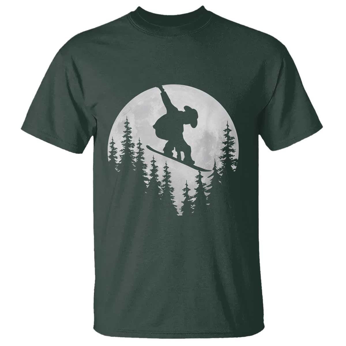 Funny Snowboard Cowboy Moon Snowboarding Winter Sports T Shirt TS11 Dark Forest Green Print Your Wear