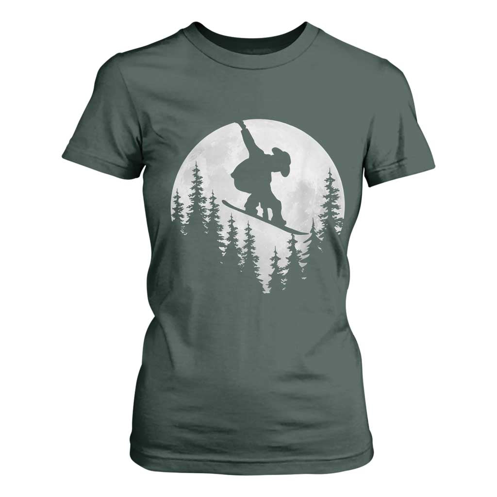 Funny Snowboard Cowboy Moon Snowboarding Winter Sports T Shirt For Women TS11 Dark Forest Green Print Your Wear