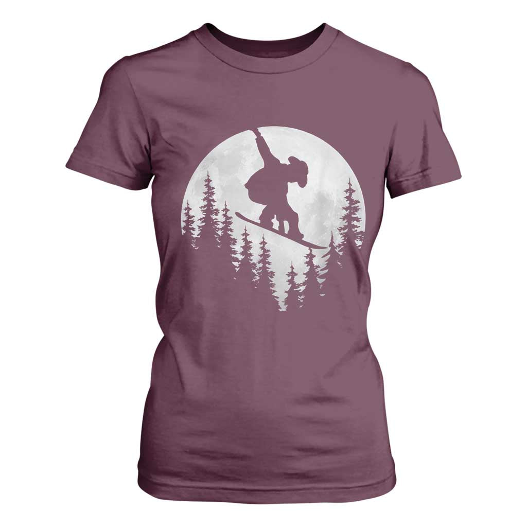 Funny Snowboard Cowboy Moon Snowboarding Winter Sports T Shirt For Women TS11 Maroon Print Your Wear