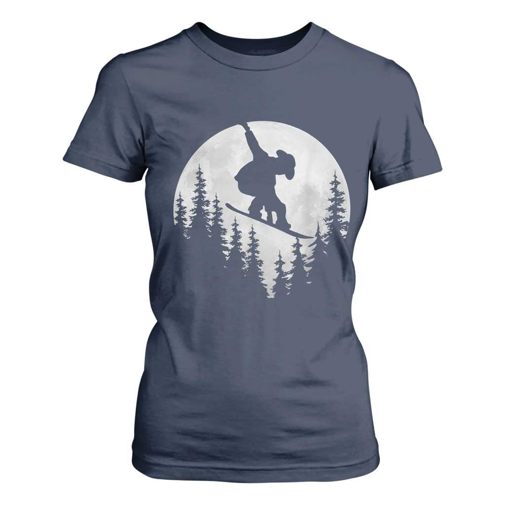 Funny Snowboard Cowboy Moon Snowboarding Winter Sports T Shirt For Women TS11 Navy Print Your Wear