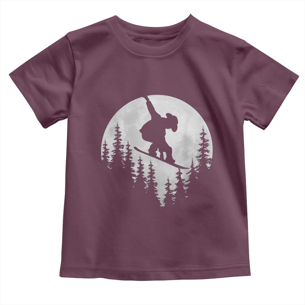 Funny Snowboard Cowboy Moon Snowboarding Winter Sports Toddler T Shirt TS11 Maroon Print Your Wear