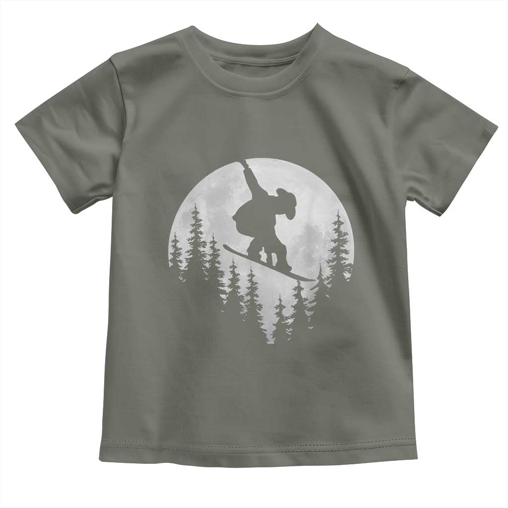 Funny Snowboard Cowboy Moon Snowboarding Winter Sports Toddler T Shirt TS11 Military Green Print Your Wear