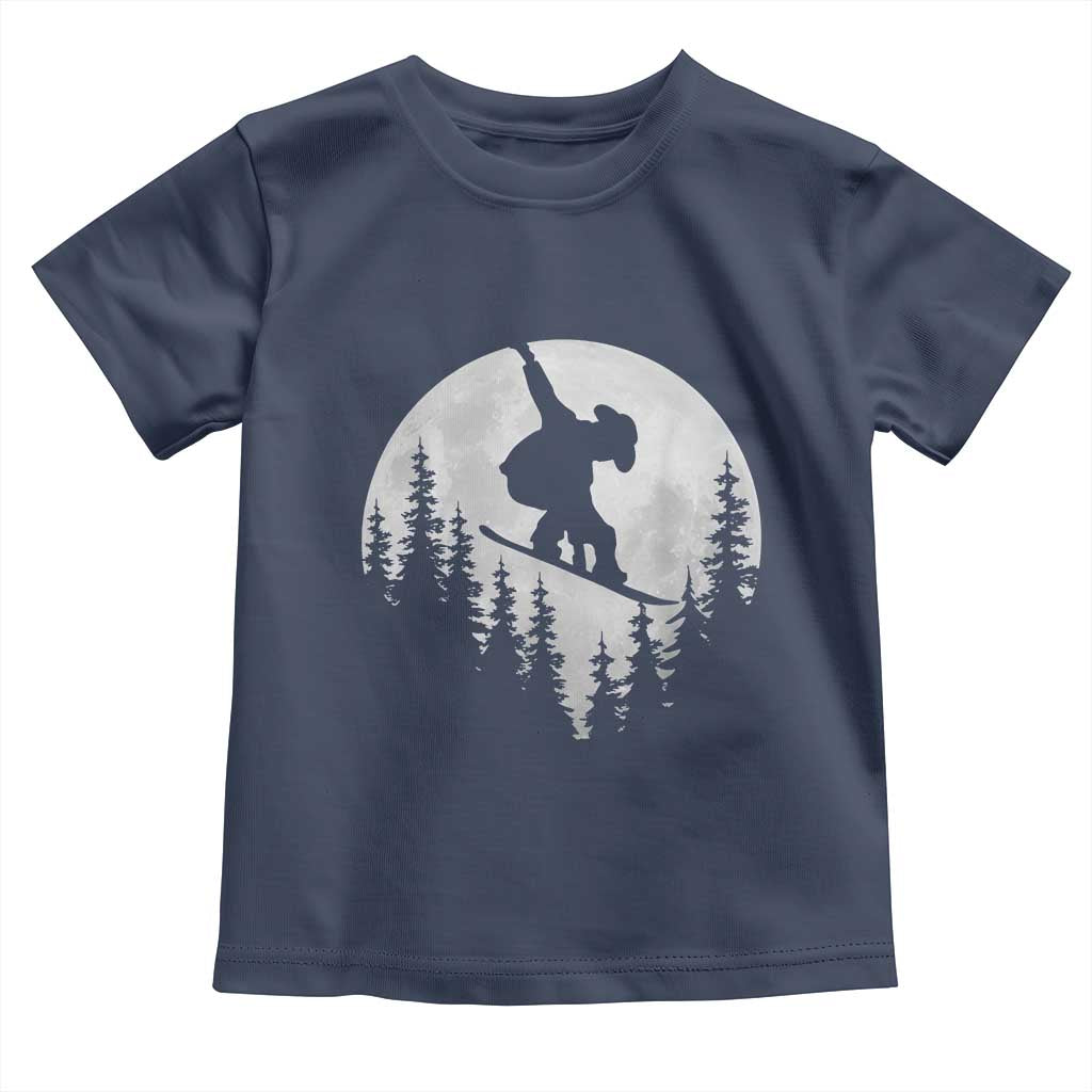 Funny Snowboard Cowboy Moon Snowboarding Winter Sports Toddler T Shirt TS11 Navy Print Your Wear