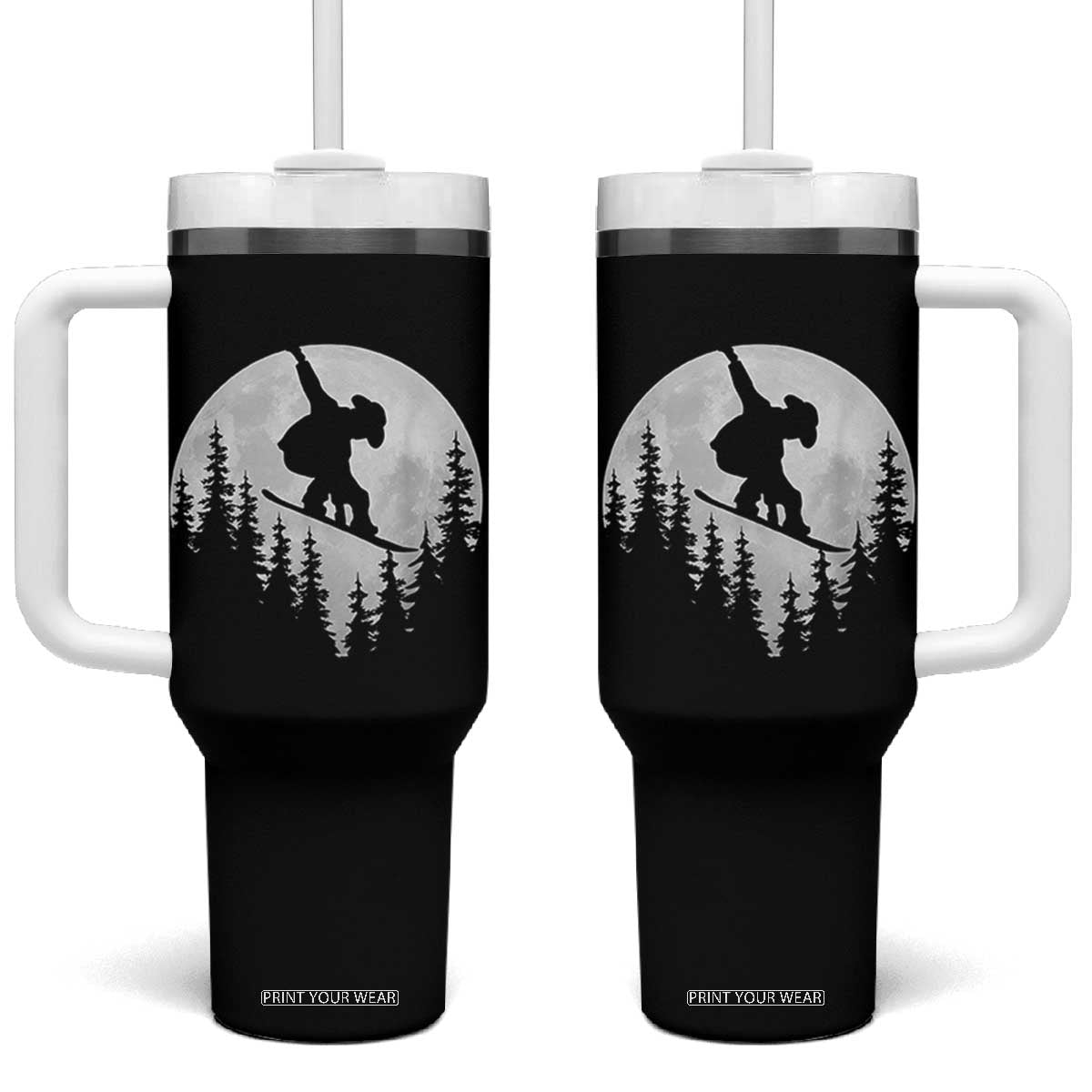 Funny Snowboard Cowboy Moon Snowboarding Winter Sports Tumbler With Handle TS11 One Size: 40 oz Black Print Your Wear