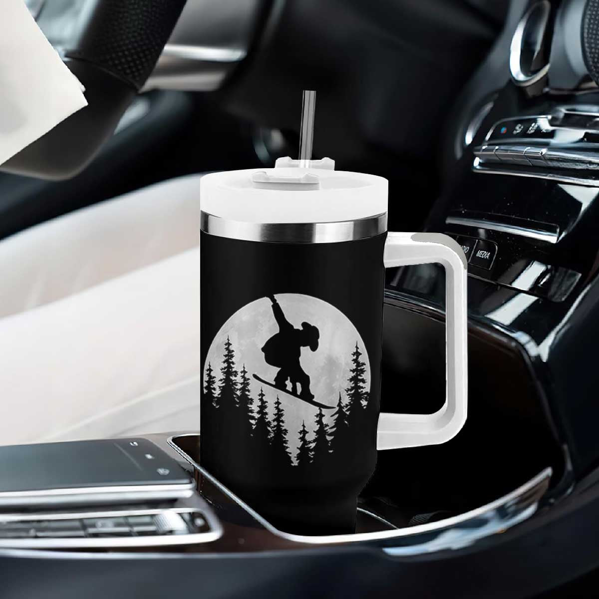 Funny Snowboard Cowboy Moon Snowboarding Winter Sports Tumbler With Handle TS11 Print Your Wear