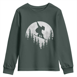 Funny Snowboard Cowboy Moon Snowboarding Winter Sports Youth Sweatshirt TS11 Dark Forest Green Print Your Wear