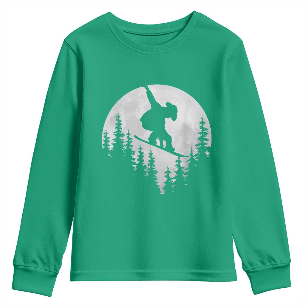 Funny Snowboard Cowboy Moon Snowboarding Winter Sports Youth Sweatshirt TS11 Irish Green Print Your Wear