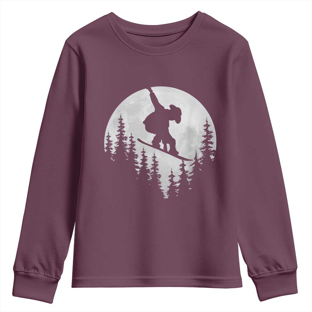 Funny Snowboard Cowboy Moon Snowboarding Winter Sports Youth Sweatshirt TS11 Maroon Print Your Wear