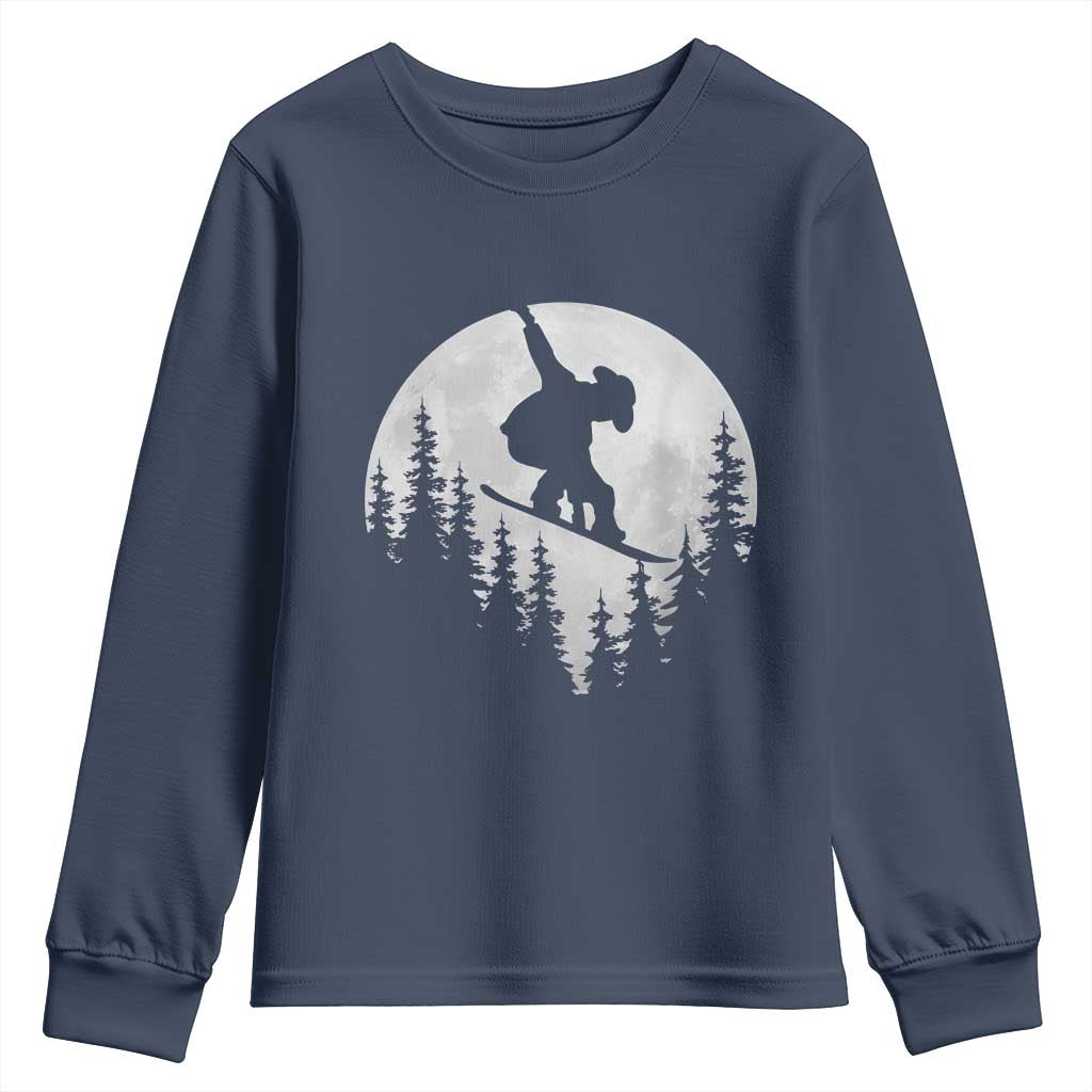 Funny Snowboard Cowboy Moon Snowboarding Winter Sports Youth Sweatshirt TS11 Navy Print Your Wear