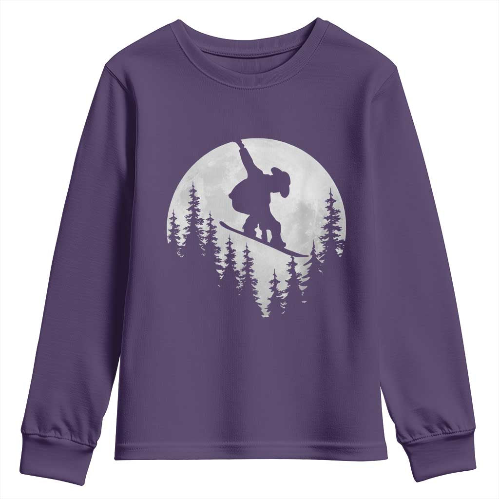 Funny Snowboard Cowboy Moon Snowboarding Winter Sports Youth Sweatshirt TS11 Purple Print Your Wear