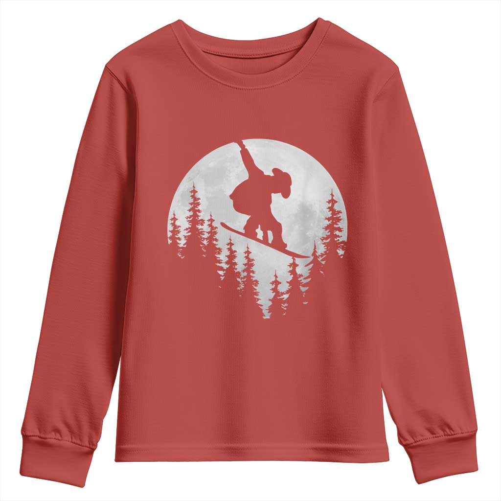 Funny Snowboard Cowboy Moon Snowboarding Winter Sports Youth Sweatshirt TS11 Red Print Your Wear