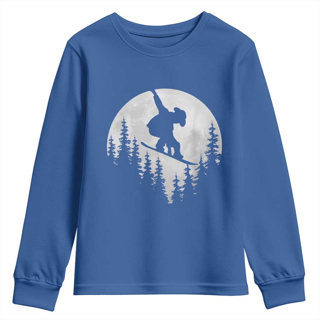 Funny Snowboard Cowboy Moon Snowboarding Winter Sports Youth Sweatshirt TS11 Royal Blue Print Your Wear