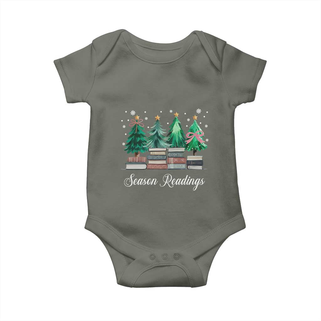 Funny Christmas Book Baby Onesie Season Readings Xmas Tree Bookworm Teacher Librarian TS11 Military Green Print Your Wear