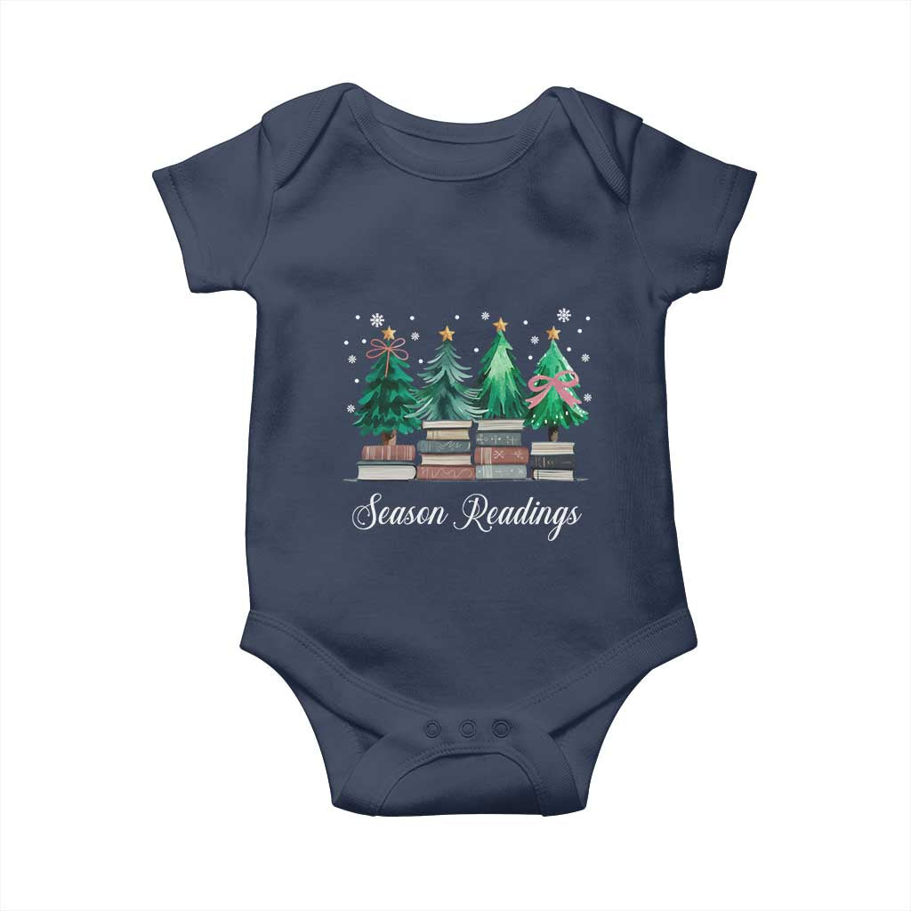 Funny Christmas Book Baby Onesie Season Readings Xmas Tree Bookworm Teacher Librarian TS11 Navy Print Your Wear