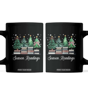 Funny Christmas Book Coffee Mug Season Readings Xmas Tree Bookworm Teacher Librarian TS11 Black Print Your Wear