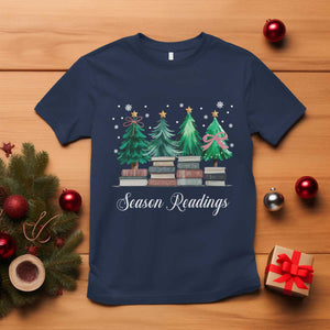 Funny Christmas Book T Shirt Season Readings Xmas Tree Bookworm Teacher Librarian TS11 Navy Print Your Wear
