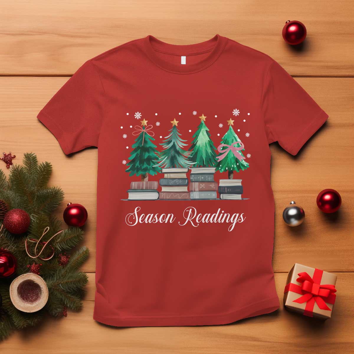 Funny Christmas Book T Shirt Season Readings Xmas Tree Bookworm Teacher Librarian TS11 Red Print Your Wear