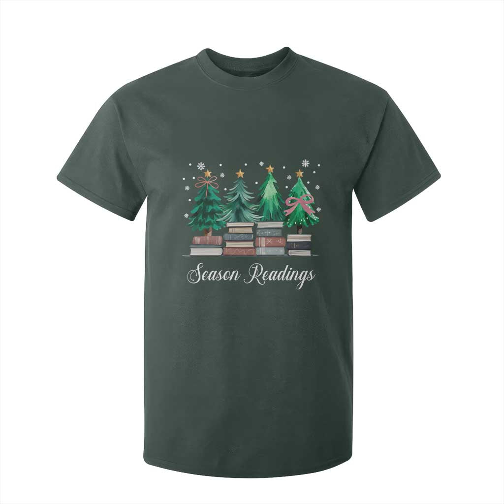 Funny Christmas Book T Shirt For Kid Season Readings Xmas Tree Bookworm Teacher Librarian TS11 Dark Forest Green Print Your Wear