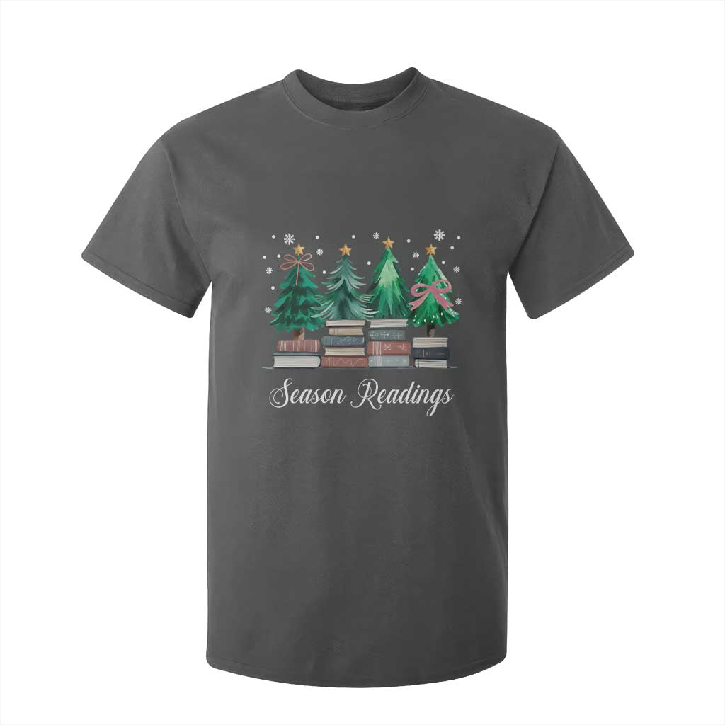 Funny Christmas Book T Shirt For Kid Season Readings Xmas Tree Bookworm Teacher Librarian TS11 Dark Heather Print Your Wear