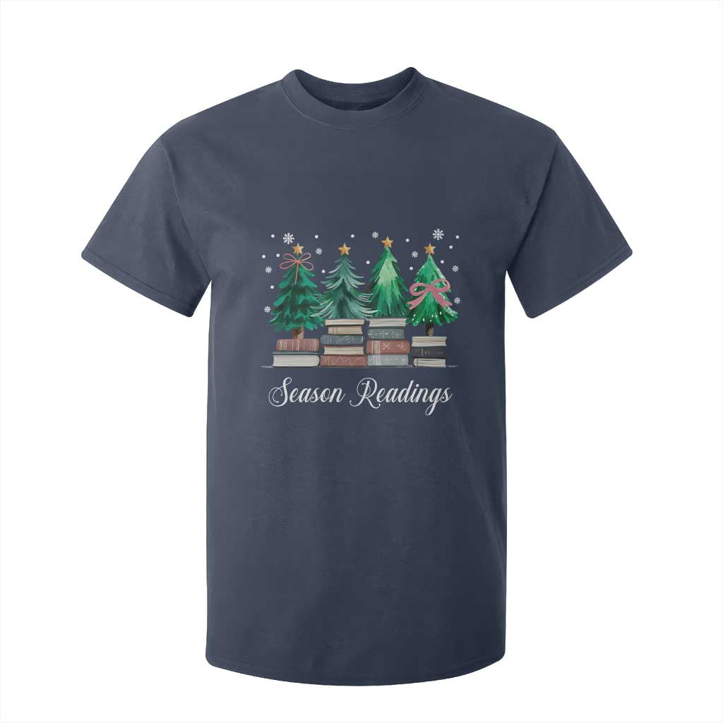 Funny Christmas Book T Shirt For Kid Season Readings Xmas Tree Bookworm Teacher Librarian TS11 Navy Print Your Wear