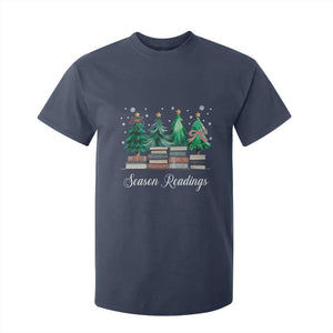 Funny Christmas Book T Shirt For Kid Season Readings Xmas Tree Bookworm Teacher Librarian TS11 Navy Print Your Wear