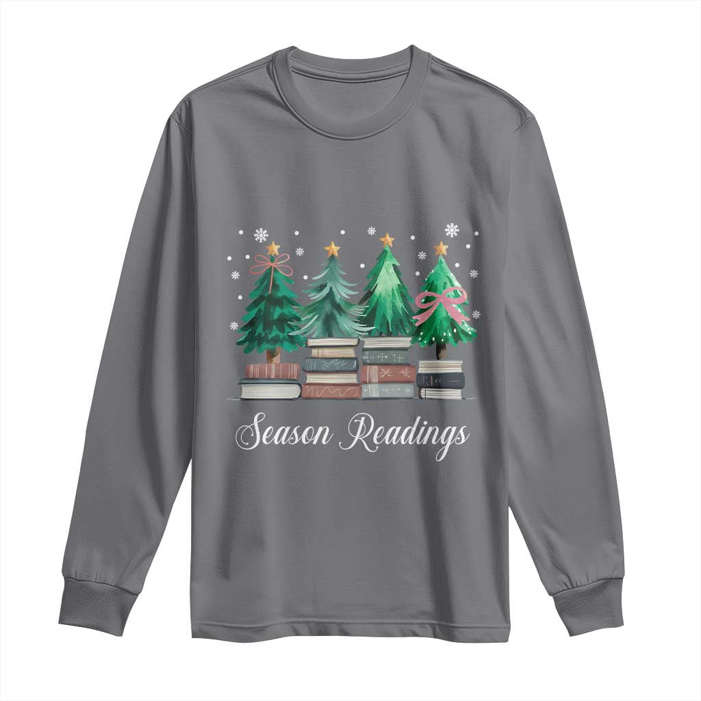 Funny Christmas Book Long Sleeve Shirt Season Readings Xmas Tree Bookworm Teacher Librarian TS11 Charcoal Print Your Wear