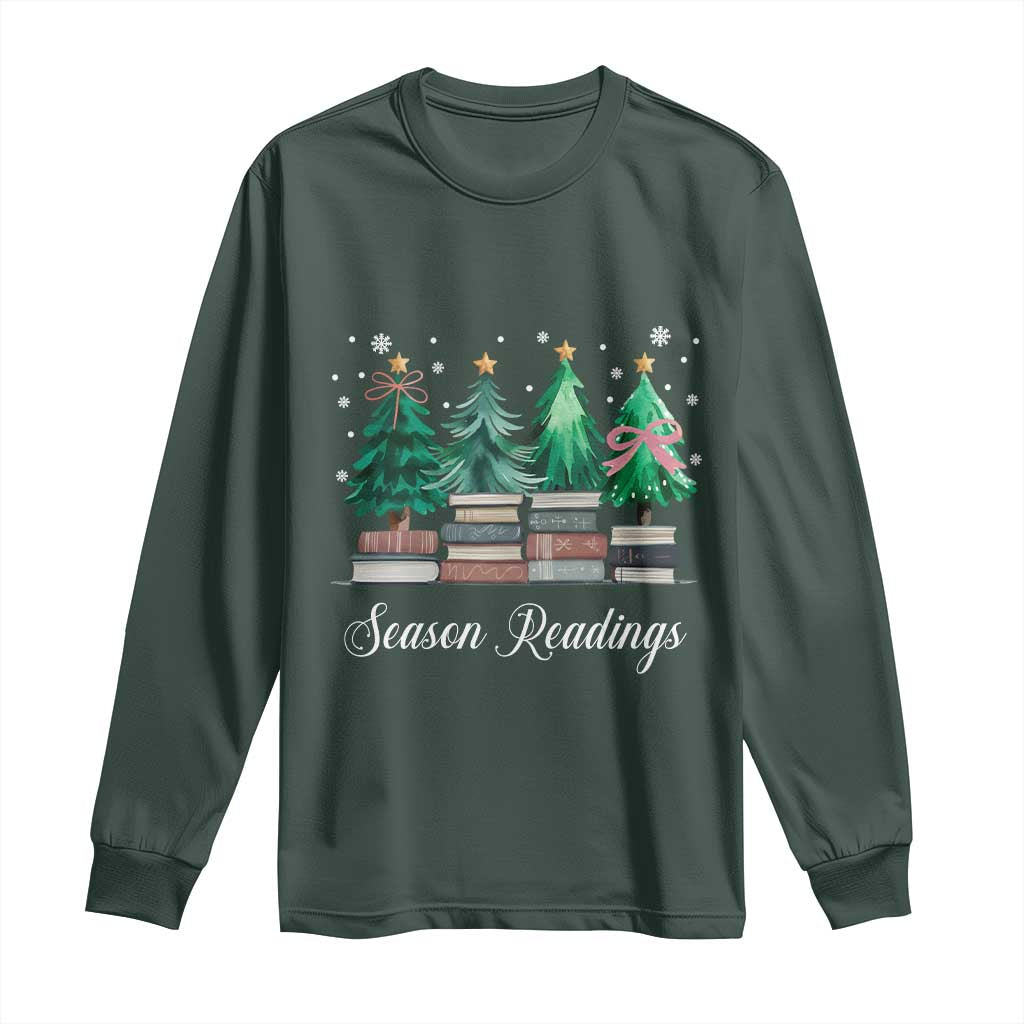 Funny Christmas Book Long Sleeve Shirt Season Readings Xmas Tree Bookworm Teacher Librarian TS11 Dark Forest Green Print Your Wear