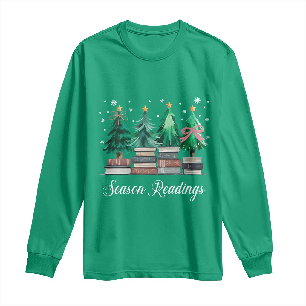 Funny Christmas Book Long Sleeve Shirt Season Readings Xmas Tree Bookworm Teacher Librarian TS11 Irish Green Print Your Wear