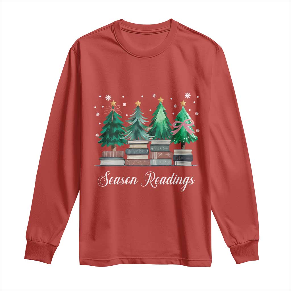 Funny Christmas Book Long Sleeve Shirt Season Readings Xmas Tree Bookworm Teacher Librarian TS11 Red Print Your Wear