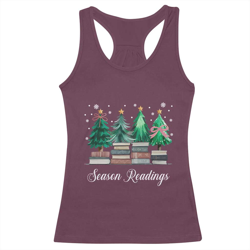 Funny Christmas Book Racerback Tank Top Season Readings Xmas Tree Bookworm Teacher Librarian TS11 Maroon Print Your Wear