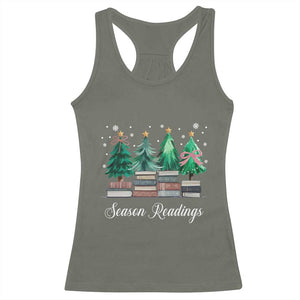Funny Christmas Book Racerback Tank Top Season Readings Xmas Tree Bookworm Teacher Librarian TS11 Military Green Print Your Wear