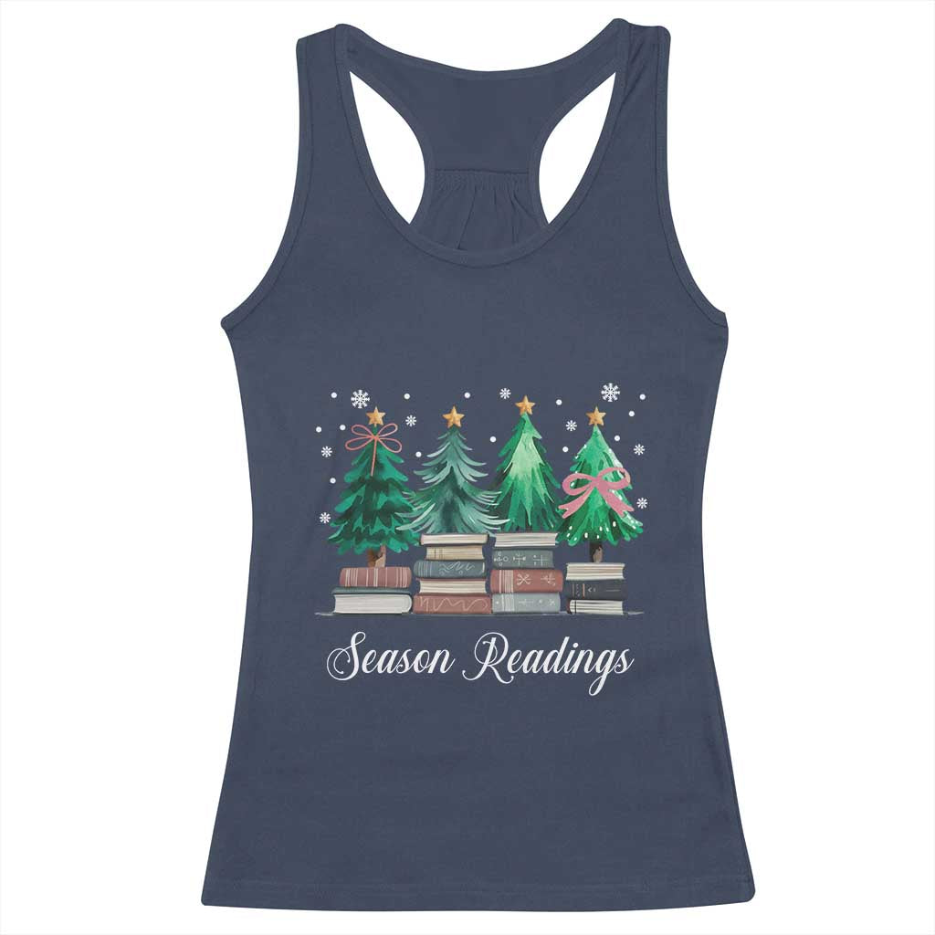 Funny Christmas Book Racerback Tank Top Season Readings Xmas Tree Bookworm Teacher Librarian TS11 Navy Print Your Wear