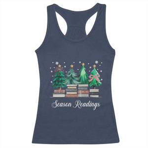 Funny Christmas Book Racerback Tank Top Season Readings Xmas Tree Bookworm Teacher Librarian TS11 Navy Print Your Wear
