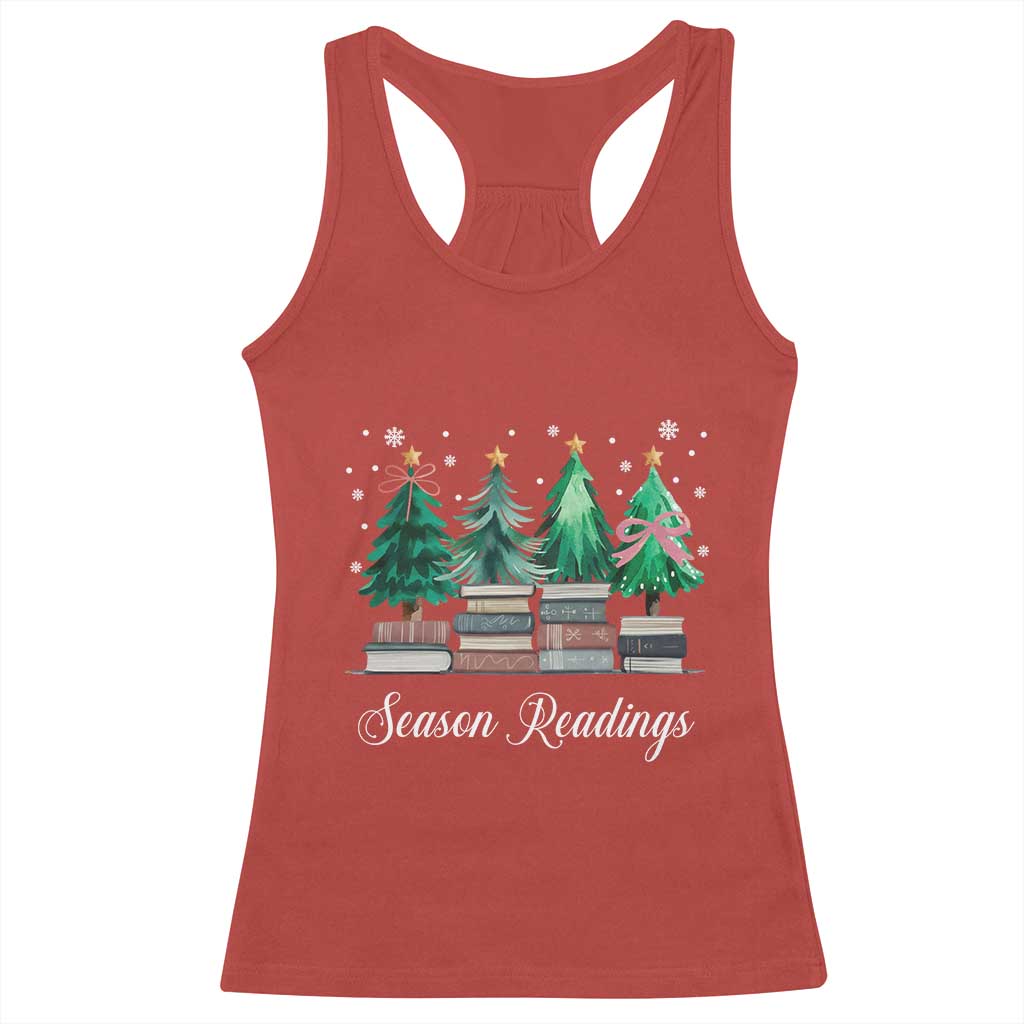 Funny Christmas Book Racerback Tank Top Season Readings Xmas Tree Bookworm Teacher Librarian TS11 Red Print Your Wear