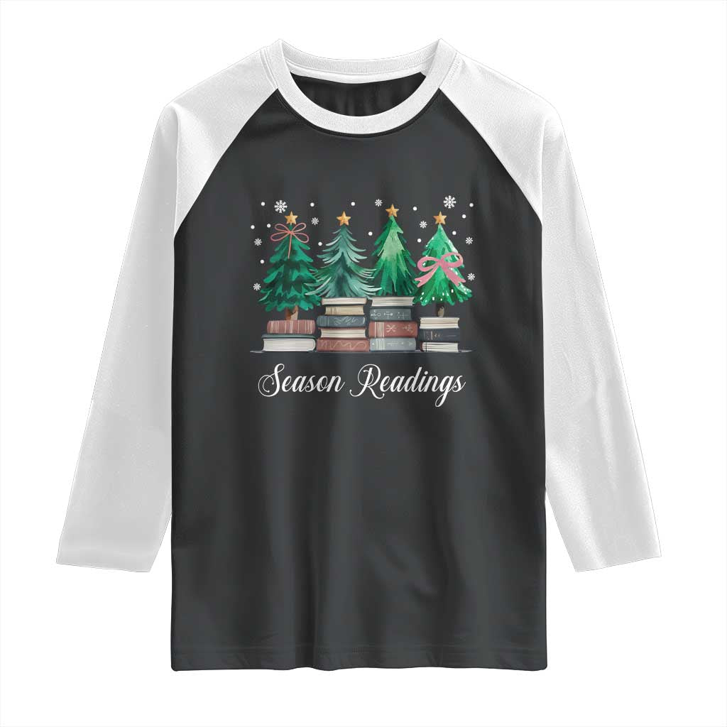 Funny Christmas Book Raglan Shirt Season Readings Xmas Tree Bookworm Teacher Librarian TS11 Black White Print Your Wear