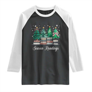 Funny Christmas Book Raglan Shirt Season Readings Xmas Tree Bookworm Teacher Librarian TS11 Black White Print Your Wear