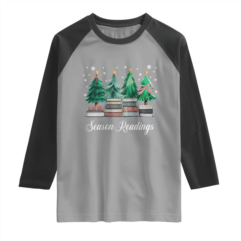 Funny Christmas Book Raglan Shirt Season Readings Xmas Tree Bookworm Teacher Librarian TS11 Sport Gray Black Print Your Wear