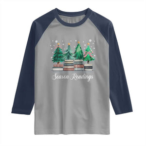 Funny Christmas Book Raglan Shirt Season Readings Xmas Tree Bookworm Teacher Librarian TS11 Sport Gray Navy Print Your Wear