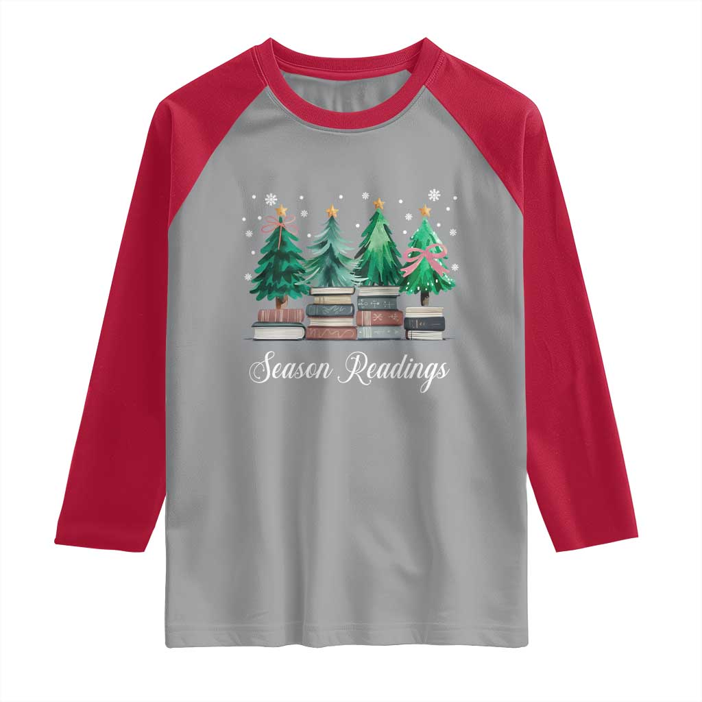 Funny Christmas Book Raglan Shirt Season Readings Xmas Tree Bookworm Teacher Librarian TS11 Sport Gray Red Print Your Wear