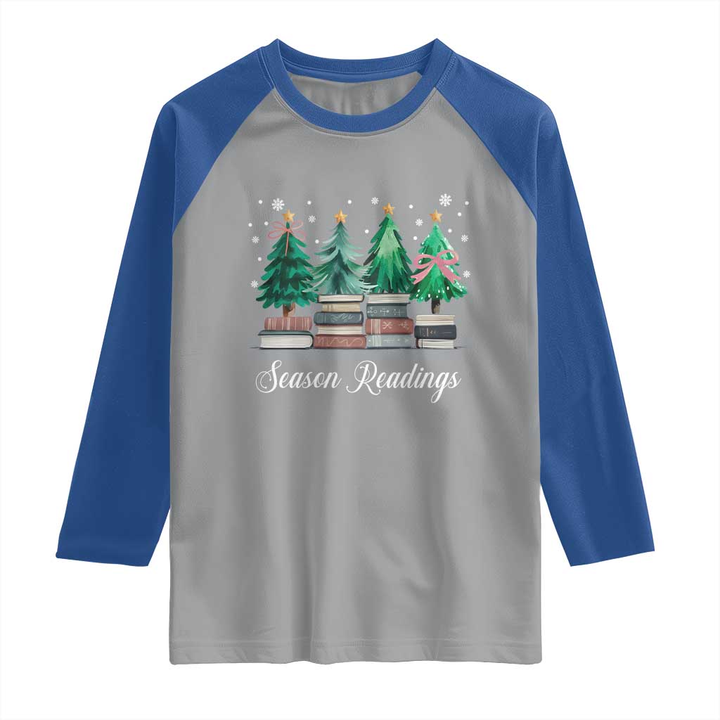 Funny Christmas Book Raglan Shirt Season Readings Xmas Tree Bookworm Teacher Librarian TS11 Sport Gray Royal Print Your Wear