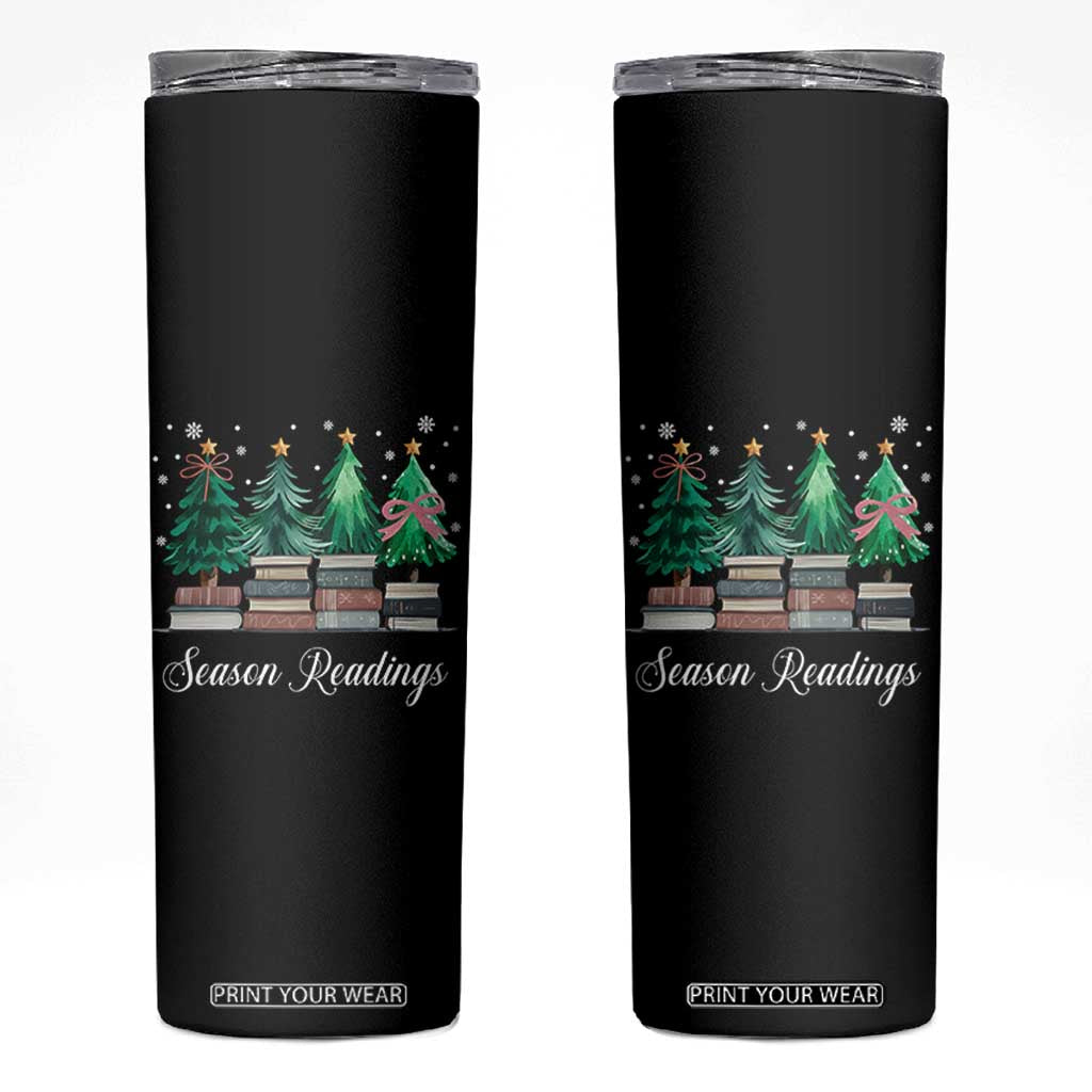 Funny Christmas Book Skinny Tumbler Season Readings Xmas Tree Bookworm Teacher Librarian TS11 Black Print Your Wear