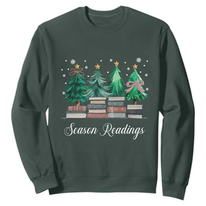 Funny Christmas Book Sweatshirt Season Readings Xmas Tree Bookworm Teacher Librarian TS11 Dark Forest Green Print Your Wear
