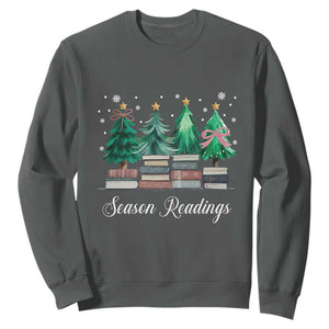 Funny Christmas Book Sweatshirt Season Readings Xmas Tree Bookworm Teacher Librarian TS11 Dark Heather Print Your Wear