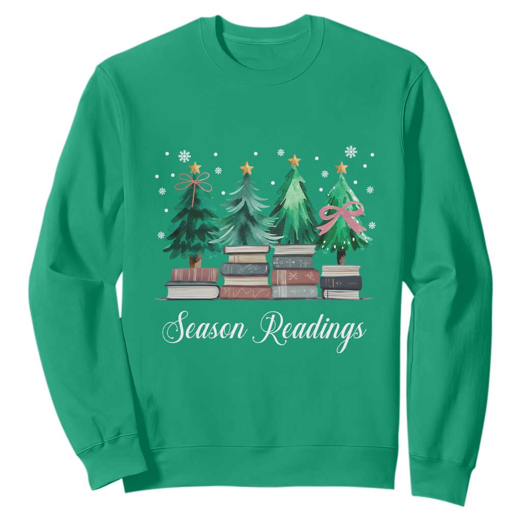 Funny Christmas Book Sweatshirt Season Readings Xmas Tree Bookworm Teacher Librarian TS11 Irish Green Print Your Wear